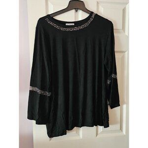 Black Long-Sleeve Tunic W/Rhinestone Embellishments By Catalog Favorites Sz 1X